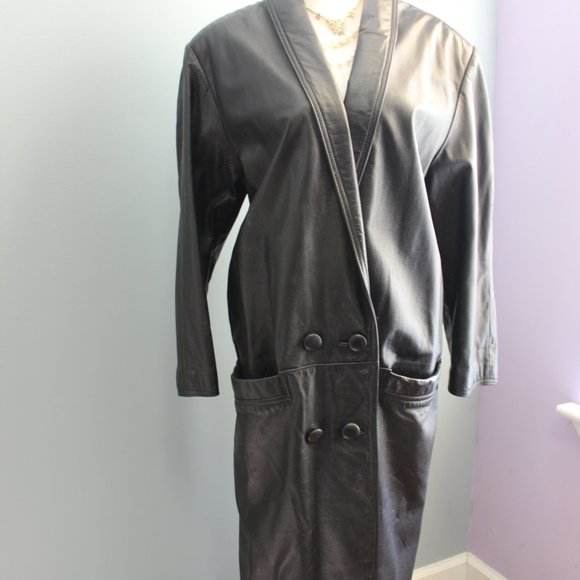 π€ VINTAGE Genuine Leather Coat Black Womens Petite Small - Picture 7 of 15